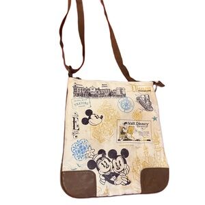 Disney Cream and Brown Mickey Print Crossbody Bag